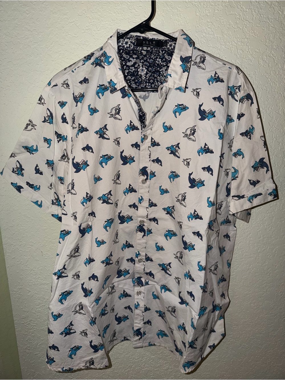SSLR White Short-Sleeve Shark Print Button-Down Shirt